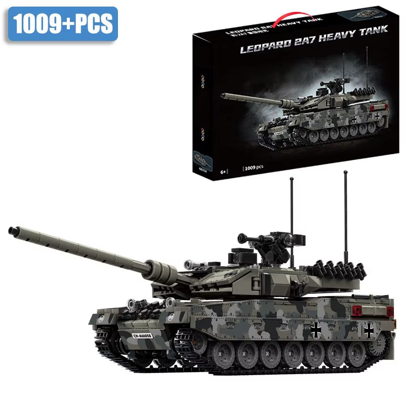 Military WW2 MOC Leopard 2A7 Army Main Battle Tank Soldiers Building Blocks Bricks M1 T90M Tank Set for Children Boys Gifts