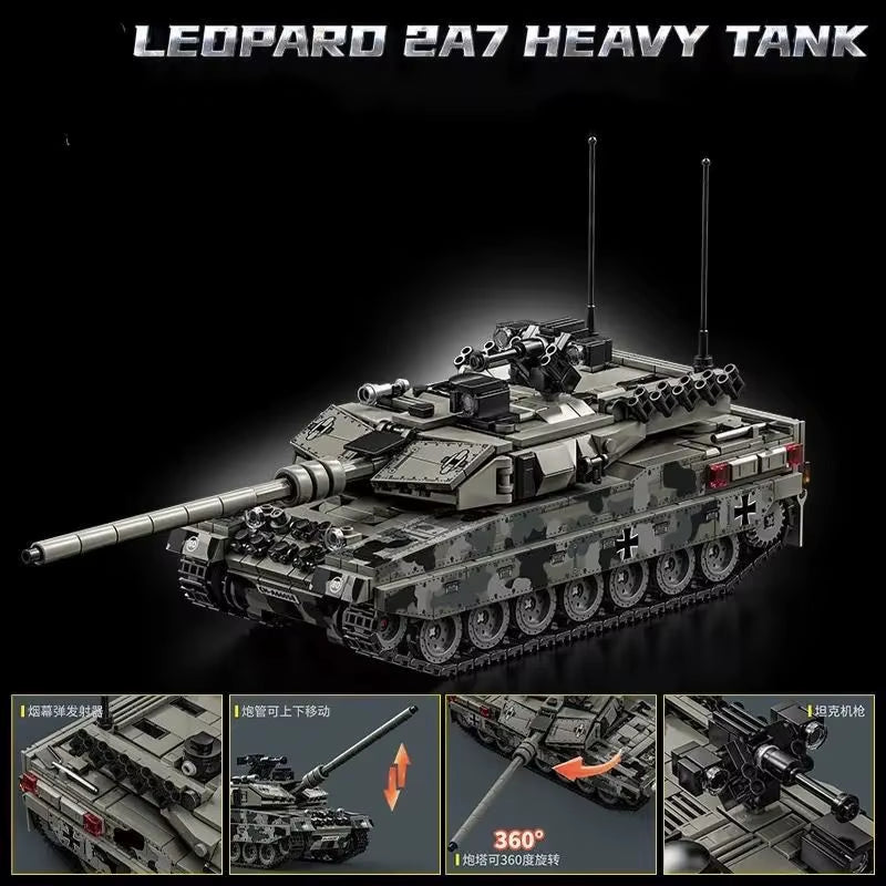 Military Series Building Blocks Model War Leopard 2A7 Heavy Tank Bricks Sets WW2 Creative Toys for Boys Adult Christmas Gifts