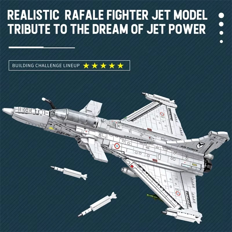 2099PCS Rafale Fighter Model Building Blocks Diy Military Plane Series Assembly Bricks Desktop Ornament Kids Toys Holiday Gifts