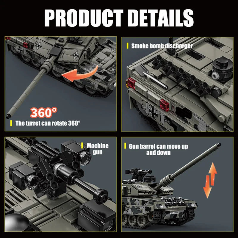 Military WW2 MOC Leopard 2A7 Army Main Battle Tank Soldiers Building Blocks Bricks M1 T90M Tank Set for Children Boys Gifts