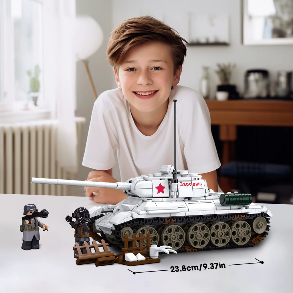 518PCS T34-85 Medium Tank Building Blocks WW2 Heavy Tank Chariot Soldier Figures Model Bricks Set Educational Toys Gifts for Kid
