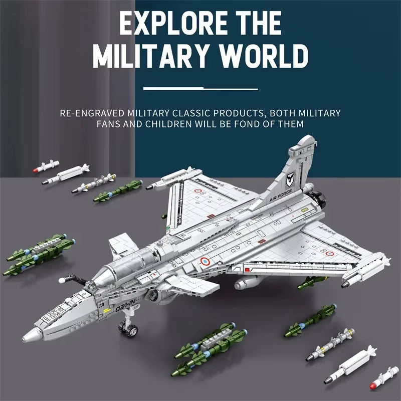 2099PCS Rafale Fighter Model Building Blocks Diy Military Plane Series Assembly Bricks Desktop Ornament Kids Toys Holiday Gifts